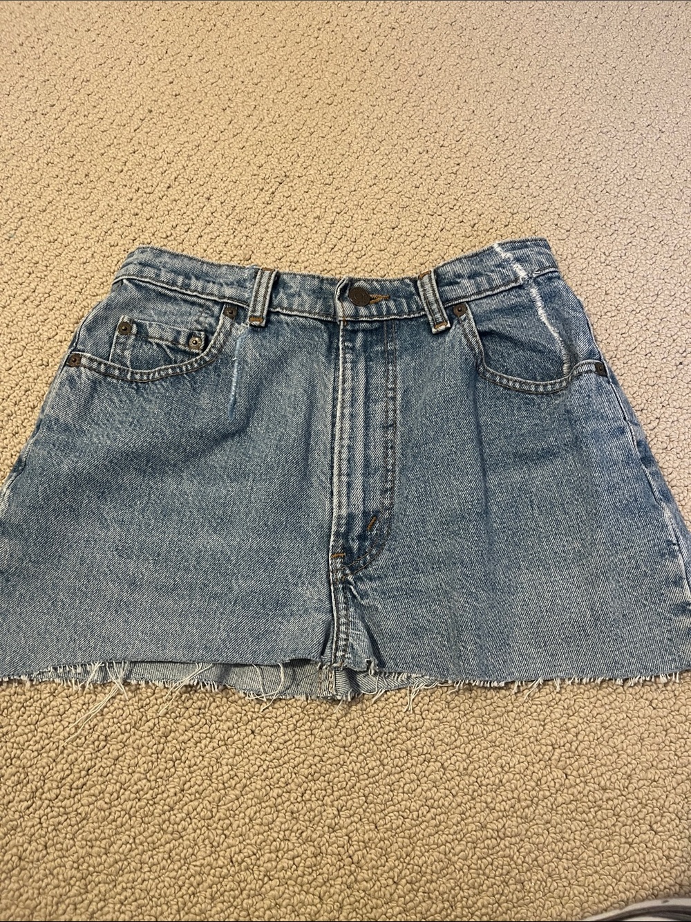 Levis Denim Mini Jean Skirt - Blue Jean with Raw Hem 4